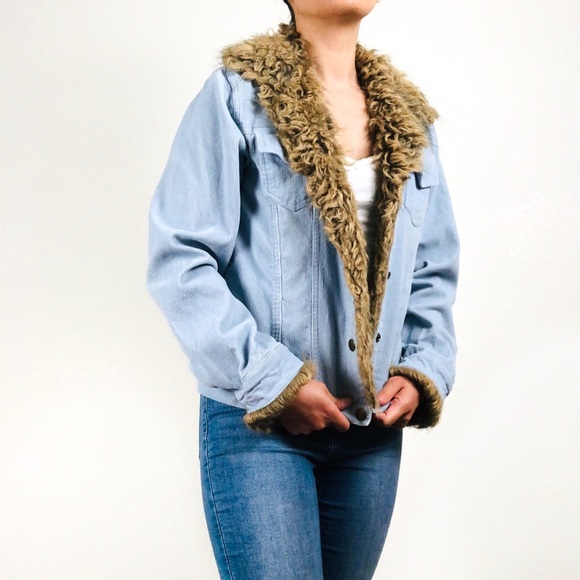 Vintage Jackets & Blazers - Vintage Kali Girl Corduroy Trucker Jacket Faux Fur